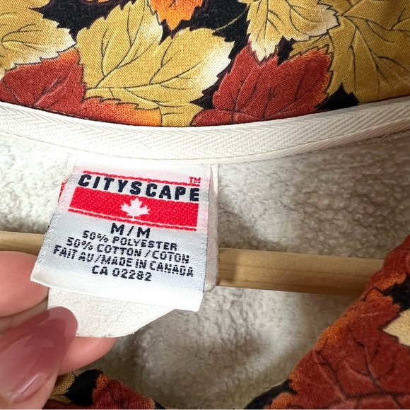 Vintage Cityscape Gray Maple Leaf Print Canada Mock Neck Sweater Size M - Picture 8 of 12